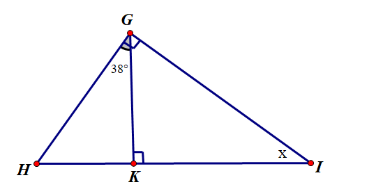 Tính số đo x trong hình sau:  A. 38 độ;  B. 52 độ;  C. 36 độ;  D. 62 độ. (ảnh 1)