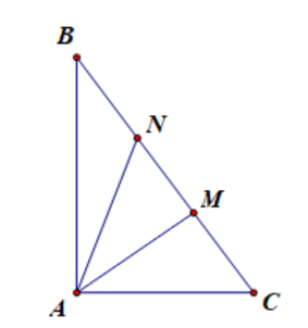 Cho tam giác ABC vuông cân ở A. Trên BC lấy hai điểm M, N sao cho BM (ảnh 1)