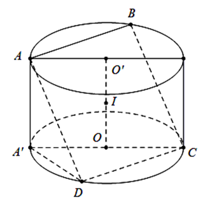 Một hình trụ có bán kính đáy và chiều cao đều bằng 4 dm. Một hình vuông ABCD  (ảnh 1)