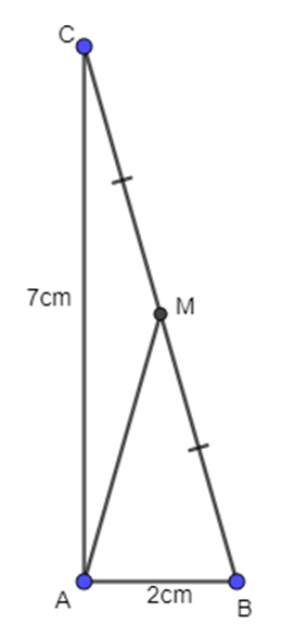 Cho tam giác ABC vuông tại A, có AB = 2cm, AC = 7cm. Điểm M (ảnh 1)