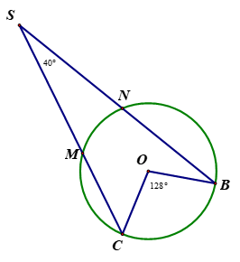 Cho hình vẽ, O là tâm đường tròn, tính số đo cung  MN (ảnh 1)