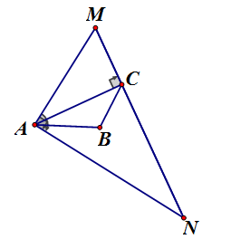 Cho đoạn thẳng AB = 4cm, C là điểm di động sao cho BC = 3cm. Vẽ tam giác AMN (ảnh 1)