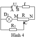 Cho mạch điện như hình 3. Biết R là một biến trở tiết diện đều với con chạy C di chuyển được từ M đến  (ảnh 1)