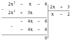 Tính chiều rộng của một hình chữ nhật có diện tích bằng (2x^2 − x − 6) (ảnh 1)