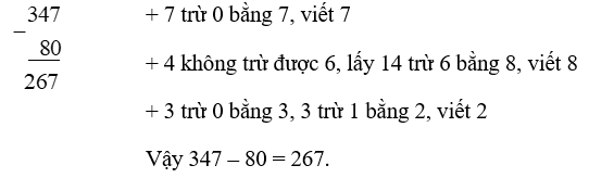 Đặt tính rồi tính: 347 - 80 (ảnh 2)