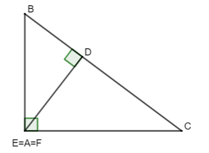 Vị trí trực tâm của tam giác vuông:  A. Nằm bên trong tam giác;   B. Nằm bên ngoài tam giác; (ảnh 1)
