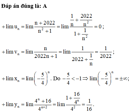 . Dãy số nào dưới đây có giới hạn bằng 0? (ảnh 1)