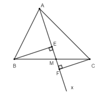 Cho tam giác ABC nhọn. Vẽ tia Ax nằm trong góc BAC, Ax cắt BC ở M. (ảnh 1)