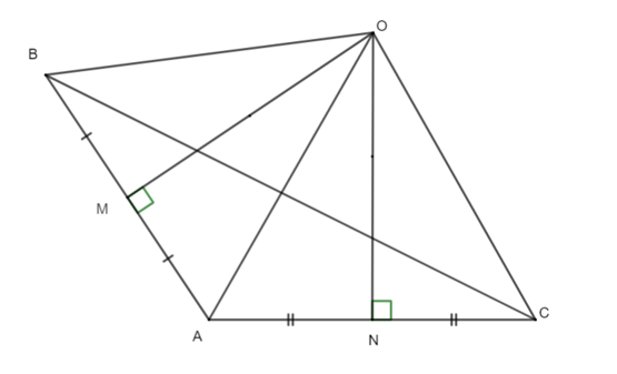 Cho tam giác ∆ABC có góc A là góc tù. Các đường trung trực của AB và AC cắt nhau tại O. Đường tròn tâm O bán kính OA đi qua điểm: (ảnh 1)