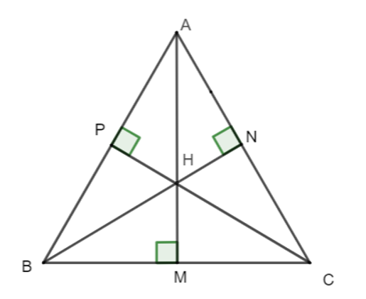 Cho tam giác ABC nhọn có ba đường cao AM, BN, CP. Biết AM = BN = CP. (ảnh 1)