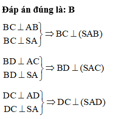 Cho hình chóp S.ABCD có đáy ABCD là hình vuông và SA vuông góc đáy. Mệnh đề nào sau đây sai? (ảnh 1)
