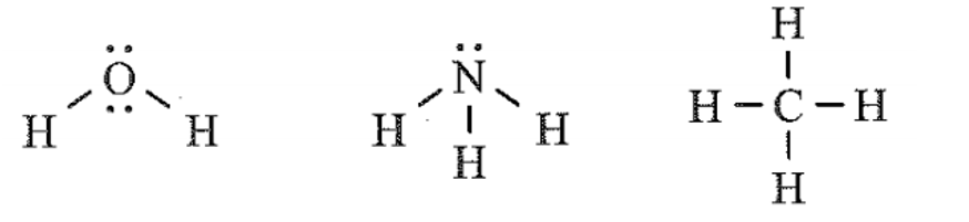Thiết lập công thức Lewis cho các phân tử H2O, NH3 và CH4. Mỗi phân tử này có bao (ảnh 1)