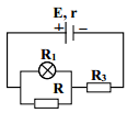 Cho mạch điện như hình vẽ: Bộ nguồn có E = 18V, r = 5Ω, R1 là đèn ghi 3V – 6W. R2 = 6Ω; R3 = 3,8Ω. a. Tìm cường độ dòng điện trong mạch chính? (ảnh 1)