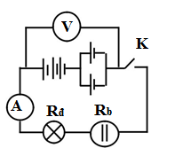 Cho mạch điện như hình vẽ. Các pin giống nhau, mỗi pin có suất điện động 3V và điện trở trong 1(Ω). Bình điện phân chứa dung dịch CuSO4, anot bằng Cu, Biết đồng có A = 64 g/mol và n = 2, điện trở của ampe kế và dây nối không đáng kể; điện trở vôn kế rất lớn ; đèn ghi (6V-12W) (ảnh 1)