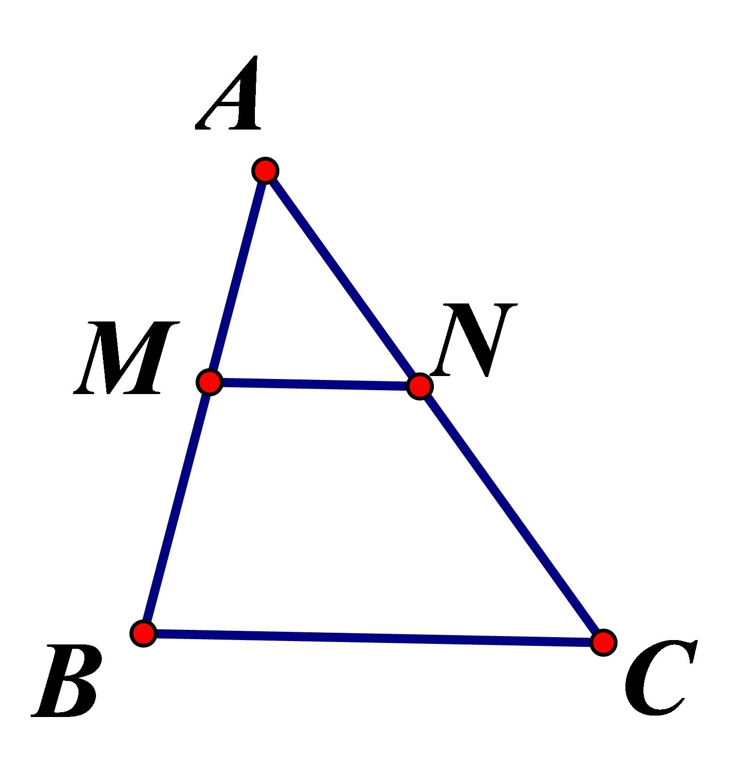 Cho hình vẽ Cho   a) MN//BC	Vận dụng định lý Ta – lét , viết các hệ thức b) Biết AM=5cm, MB=10cm, MN=7cm. Tính  BC (ảnh 1)
