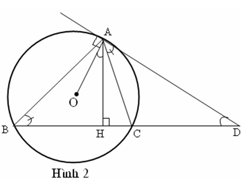 Cho tam giác ABC nội tiếp trong đường tròn tâm O, với AB > AC. Kẻ đường cao AH, bán kính OA.  (ảnh 2)