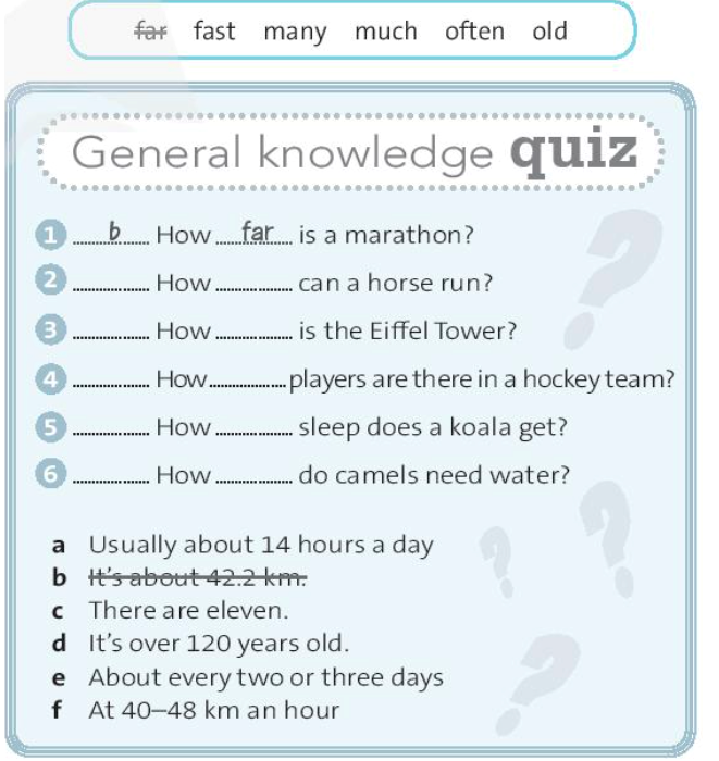Complete the quiz questions with the words. Then match questions 1-6 with answers (ảnh 1)