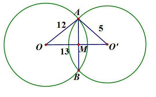 Cho hai đường tròn (O; 12cm) và (O'; 5cm), OO' = 13cm.  a) Chứng tỏ rằng (ảnh 1)