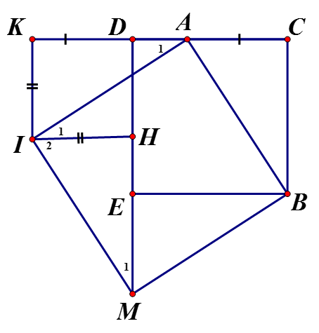 Cho hình vuông DEBC Trên cạnh CD lấy điểm A, trên tia đối của tia DC lấy điểm K,  (ảnh 1)