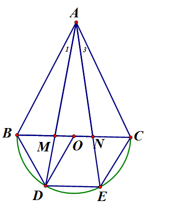 Vẽ nửa đường tròn đường kính BC của tam giác đều ABC về phía ngoài (ảnh 1)