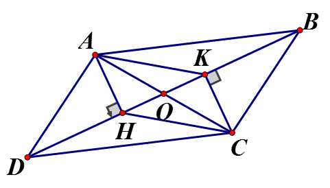 Cho hình bình hành ABCD, Từ A và C kẻ AH và CK cùng vuông góc với đường chéo BD (ảnh 1)