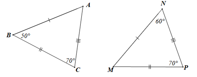 Cho hai tam giác ABC và MNP như hình vẽ dưới đây: (ảnh 1)