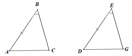 Cho tam giác ABC và tam giác DEG có: AB = DE, góc ABC (ảnh 1)