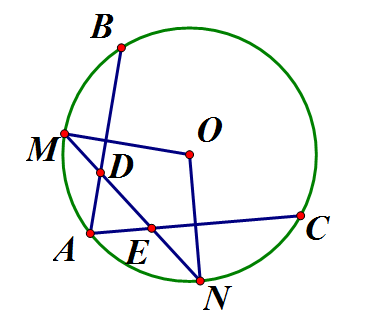 Cho AB, AC là hai dây cung trong đường tròn (O). Gọi M là trung điểm (ảnh 1)