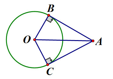Cho điểm A nằm ngoài (O) qua A kẻ hai tiếp tuyến AB, AC với đường tròn (ảnh 1)
