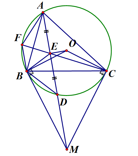 Cho tam giác ABC có ba góc nhọn nội tiếp đường tròn tâm O (AB < AC). Hai tiếp (ảnh 1)