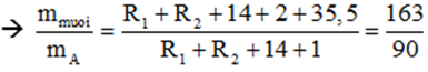 A là một amin đơn chức bậc hai. Cho A tác dụng với dung dịch AlCl3 thì thu được kết tủa màu trắng và lượng muối hữu cơ thu được có tỉ lệ khối lượng so với A đem cho phản ứng là mmuối : mA = 163 : 90. A là: (ảnh 1)