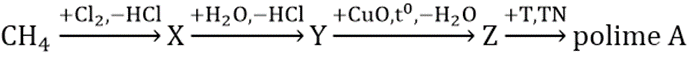 Hoàn thành sơ đồ phản ứng: CH4-> X-> Y-> Z-> polime A (ảnh 1)