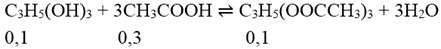 Thực hiện phản ứng este hóa 9,2g glixerol với 60g axit axetic. Giả sử chỉ thu được glixerol triaxetat (ảnh 1)