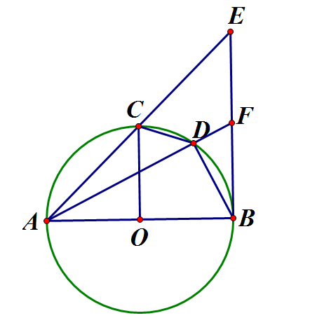 Cho nửa đường tròn (O), đường kính AB. Kẻ tiếp tuyến Bx với nửa đường tròn (ảnh 1)