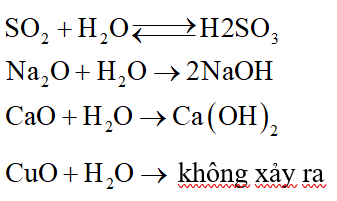 Cho các oxit: SO2, Na2O, CaO, CuO. Oxit không tác dụng được với nước là: (ảnh 1)