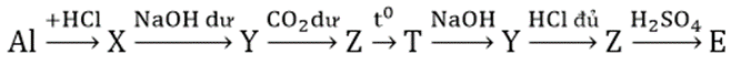 Chọn X, Y, Z, T, E- theo đúng trật tự tương ứng trong sơ đồ sau: Al-> X-> Y->Z (ảnh 1)