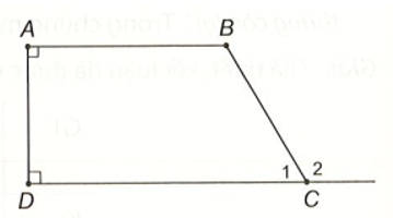 Cho hình thang ABCD có cạnh AD vuông góc với hai đáy AB và CD. Số đo góc ở đỉnh B (ảnh 1)