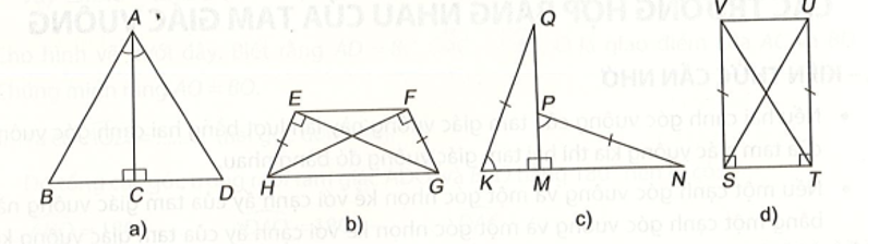 Mỗi hình sau có các cặp tam giác vuông nào bằng nhau? Vì sao? (ảnh 1)