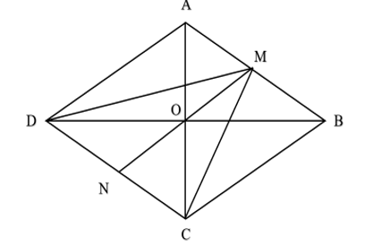 Cho hình thoi ABCD và M là trung điểm cạnh AB, N là trung điểm cạnh CD. (ảnh 1)
