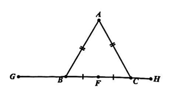 Cho hình vẽ, khẳng định nào dưới đây là đúng? A. A là trung điểm của BC B. F là trung điểm của BC (ảnh 1)
