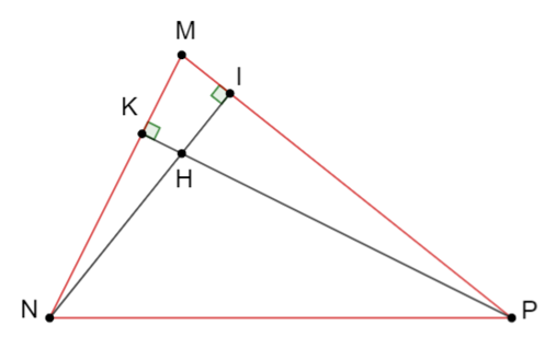 Cho MNP có ba góc nhọn hai đường cao NI và PK cắt nhau tại H. a) Chứng minh: tam giác MNI đồng dạng với tam giác MPK. (ảnh 1)