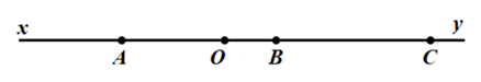 Cho hai tia Ox và Oy đối nhau. Trên tia Ox lấy điểm A sao cho OA = 3 cm, trên tia Oy lấy hai điểm B và C (ảnh 1)