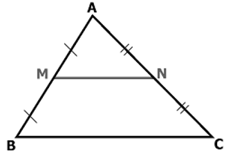 Cho tam giác ABC có M là trung điểm của AB, N là trung điểm của AC và BC = 4( cm ). Tính độ dài MN. (ảnh 1)