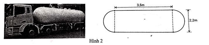 Một bồn chứa xăng đặt trên xe gồm hai nửa hình cầu có đường kính là 2,2m và một hình trụ (ảnh 1)