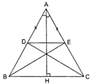 Cho tam giác ABC cân tại A, đường cao AH. Trên cạnh AB lấy điểm D, trên cạnh AC lấy điểm E sao (ảnh 1)