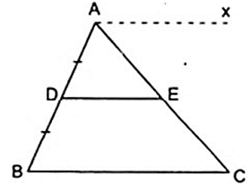 Cho tam giác ABC có D là trung điểm của AB, kẻ DE//BC ( E thuộc AC ). Chứng minh rằng AE = EC. (ảnh 1)