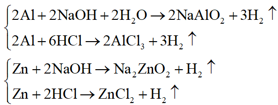 Hãy chọn 1 đơn chất, 1 oxit, 1 hiđroxit và 2 muối khác loại nhau đều tác dụng được với cả dung dịch HCl và dung dịch NaOH. Viết các phương trình phản ứng. (ảnh 1)