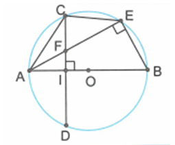 Cho đường tròn tâm O đường kính AB. Vẽ dây cung CD vuông góc với AB tại I ( I nằm giữa A và O). Lấy điểm E trên cung nhỏ BC ( E khác B và C ), AE cắt CD tại F. Chứng minh BEFI là tứ giác nội tiếp đường tròn. (ảnh 1)
