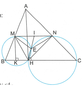 d) Hỏi khi C thay đổi thỏa mãn điều kiện bài toán, E thuộc đường tròn cố định nào? (ảnh 1)