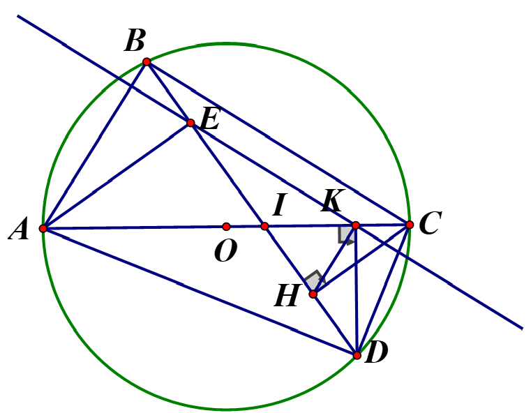 Cho tam giác ABC nội tiếp đường tròn (O) đường kính AC (ảnh 1)
